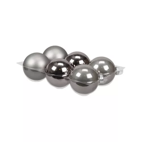 Gömb Üveg  8Cm Grafit Szürke Fényes-Matt 6Db-Os