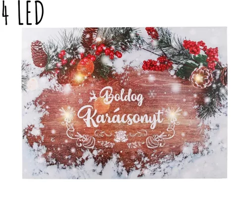  Kép+4Led Boldog Karácsonyt Havas Tábla 40X30Cm 
