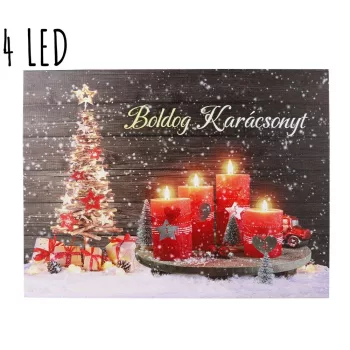 Kép"4Led Fadekor+4 Piros Gyertya 40X30Cm 