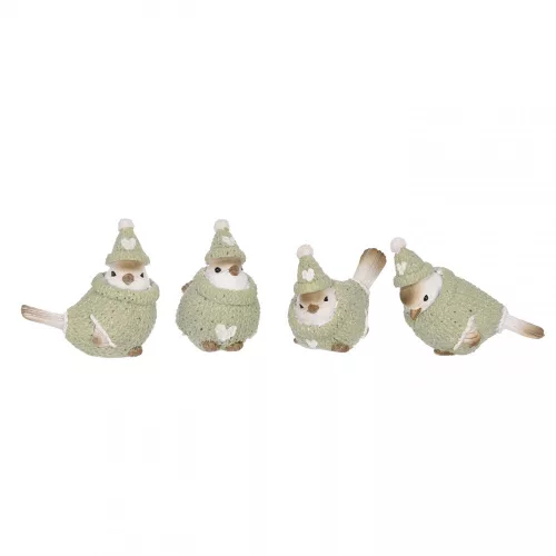 Madár sapkában poly 6,5x4x6,5cm zöld fehér 4 féle 