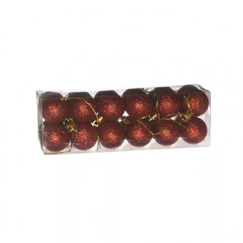 Műanyag gömb dobozban 3 cm Piros glitteres