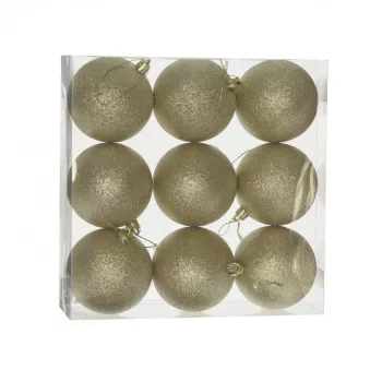  Műanyag gömb dobozban 8 cm arany glitteres 