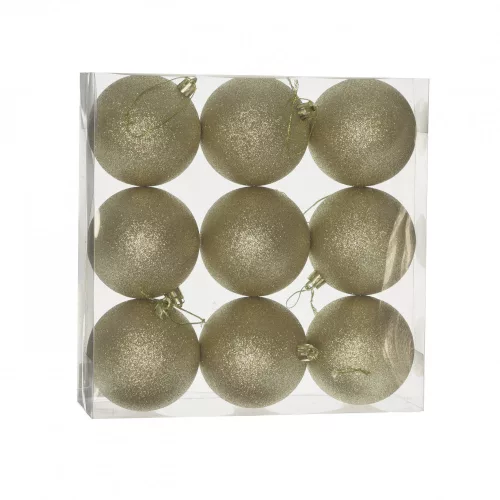  Műanyag gömb dobozban 8 cm arany glitteres 
