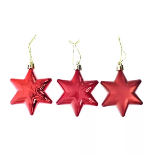 Karácsonyfadísz Műanyag Csillag 7 Cm Piros, 3 Db / Doboz