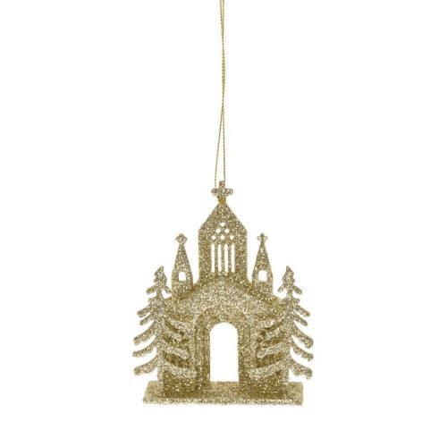 Templom glitteres akasztós műanyag 9x12 cm arany 