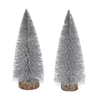 Fenyőfa Glitteres Műanyag 15Cm Ezüst S/2 