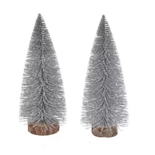 Fenyőfa Glitteres Műanyag 15Cm Ezüst S/2 