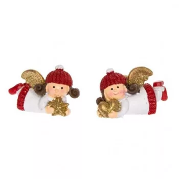   Angyal Csillaggal,Szívvel Fekvő 6X3,5X4Cm Piros/Fehér/Arany 2 Féle
