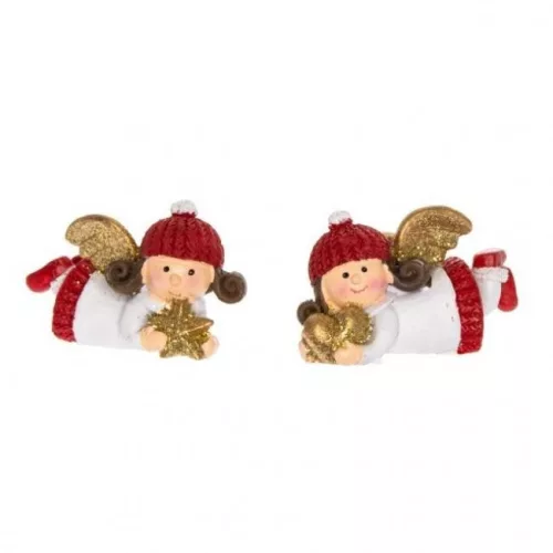 Angyal Csillaggal,Szívvel Fekvő 6X3,5X4Cm Piros/Fehér/Arany 2 Féle