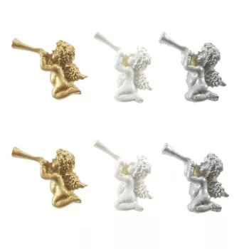   Dekorációs Karácsonyi Figura, Angyal Öntapadós Poly 2,8X3,6X1 Cm Fehér,Arany Ezüst S/6