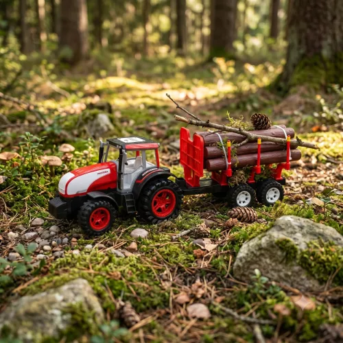 Traktor faszállító utánfutóval
