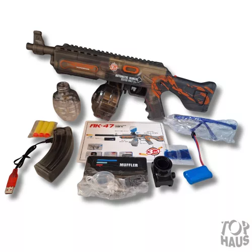 AK47 3 funkciós akkumlátoros puska szilikagélt , vizet , szivacs lövedéket is lő