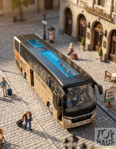 Fém busz hang + fény  25 cm