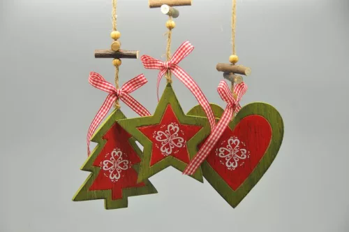 Fenyőfadísz Akasztós Fa 29Cm Barna-Piros-Zöld