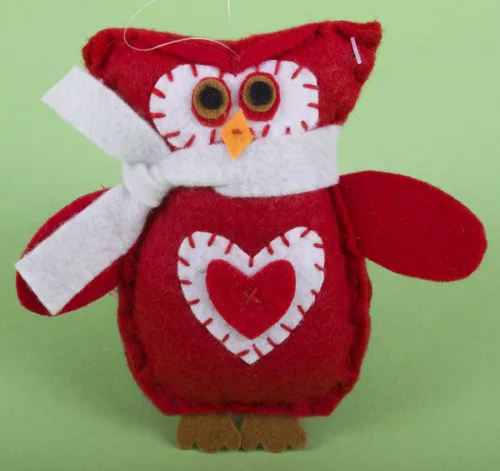 Filc Bagoly Sállal Piros-Fehér 11Cm